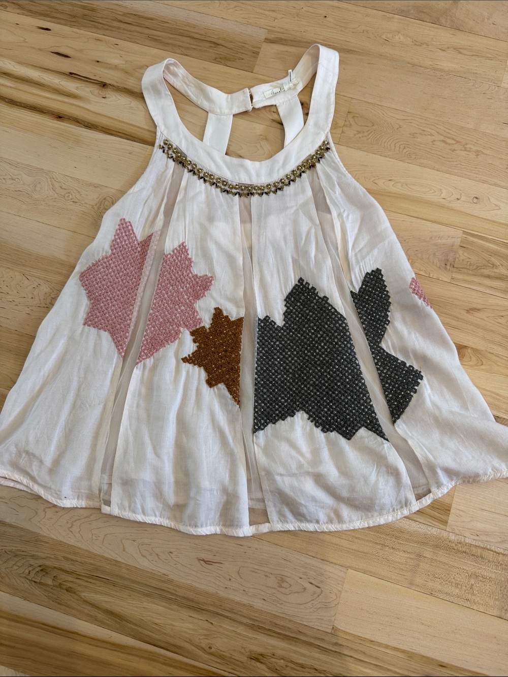 Anthropologie Floreat ivory halter swing top tank-Beaded-Embroidered-Boho-2